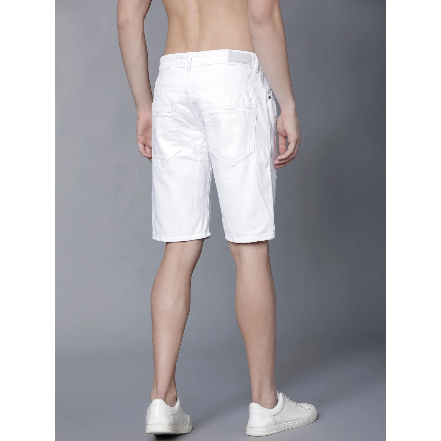Two Deep Side Hem Pockets summer ripped white denim shorts for men jeans