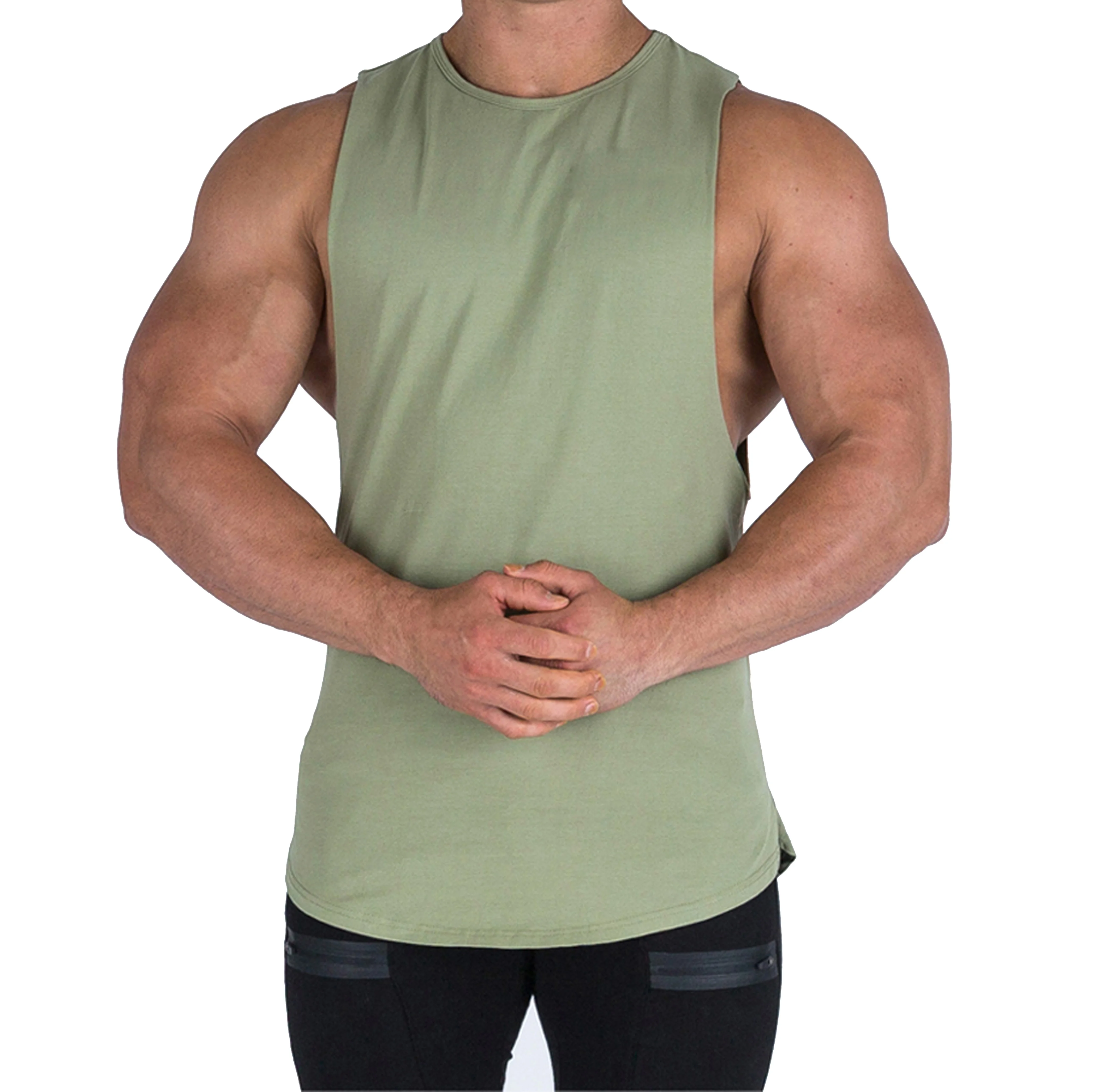 Wholesale men cotton string singlet fitness bodybuilding undershirt training gym tank tops vest