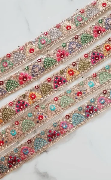 customized dew drop designed white 1.5 inch beautiful pastel colors with intricate floral embroidery for clothing designers.