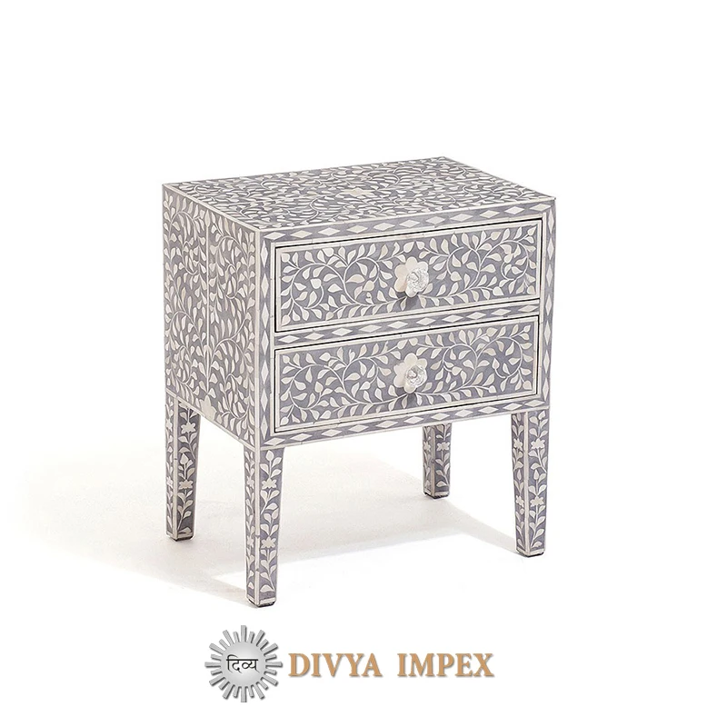 
Indian Handmade Modern Mother of Pearl Inlay Chest of Drawers for Living Room Table Furniture 