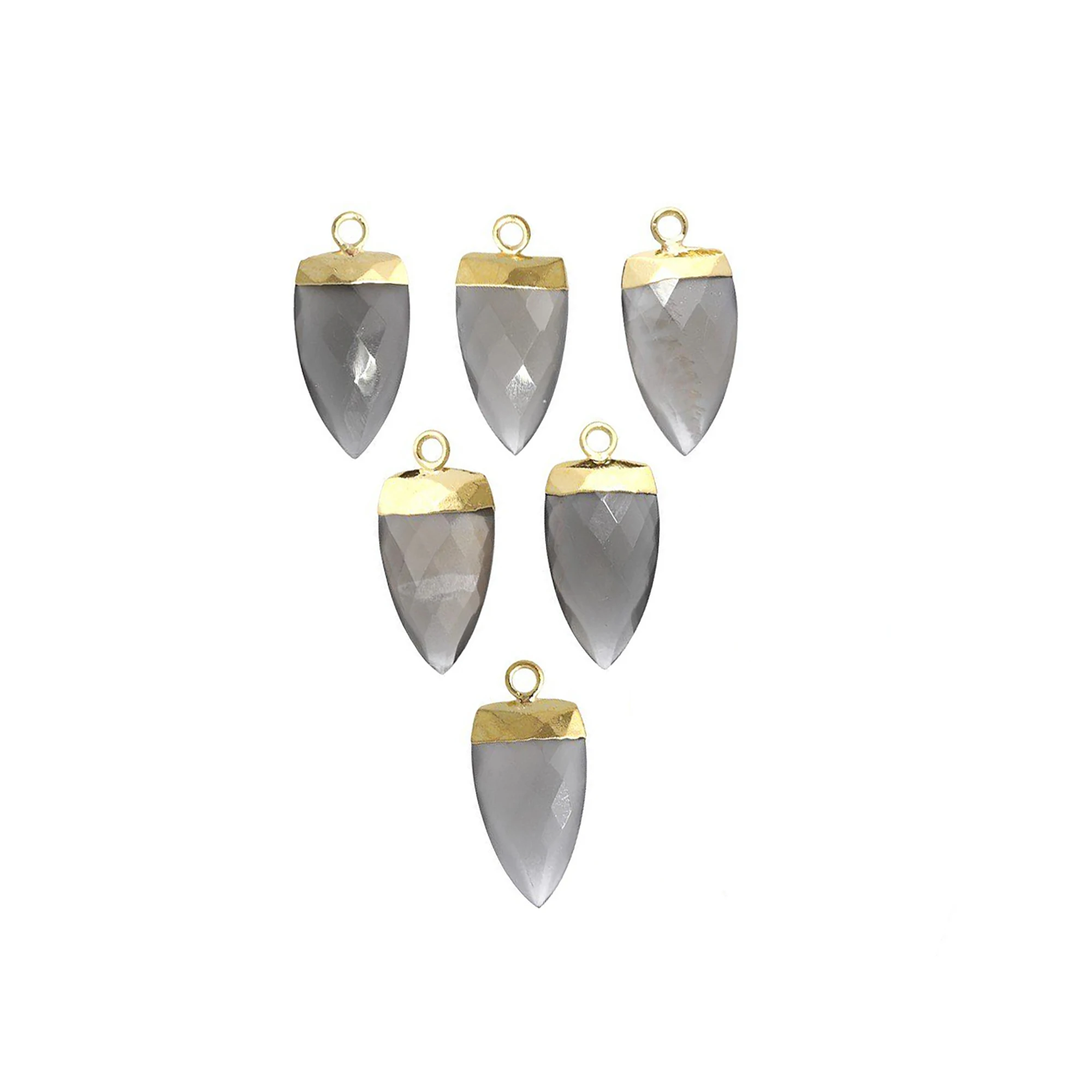 Grey Moonstone Gemstone Gold Electroplated Half Marquise Shape Pendant Jewelry GH-12