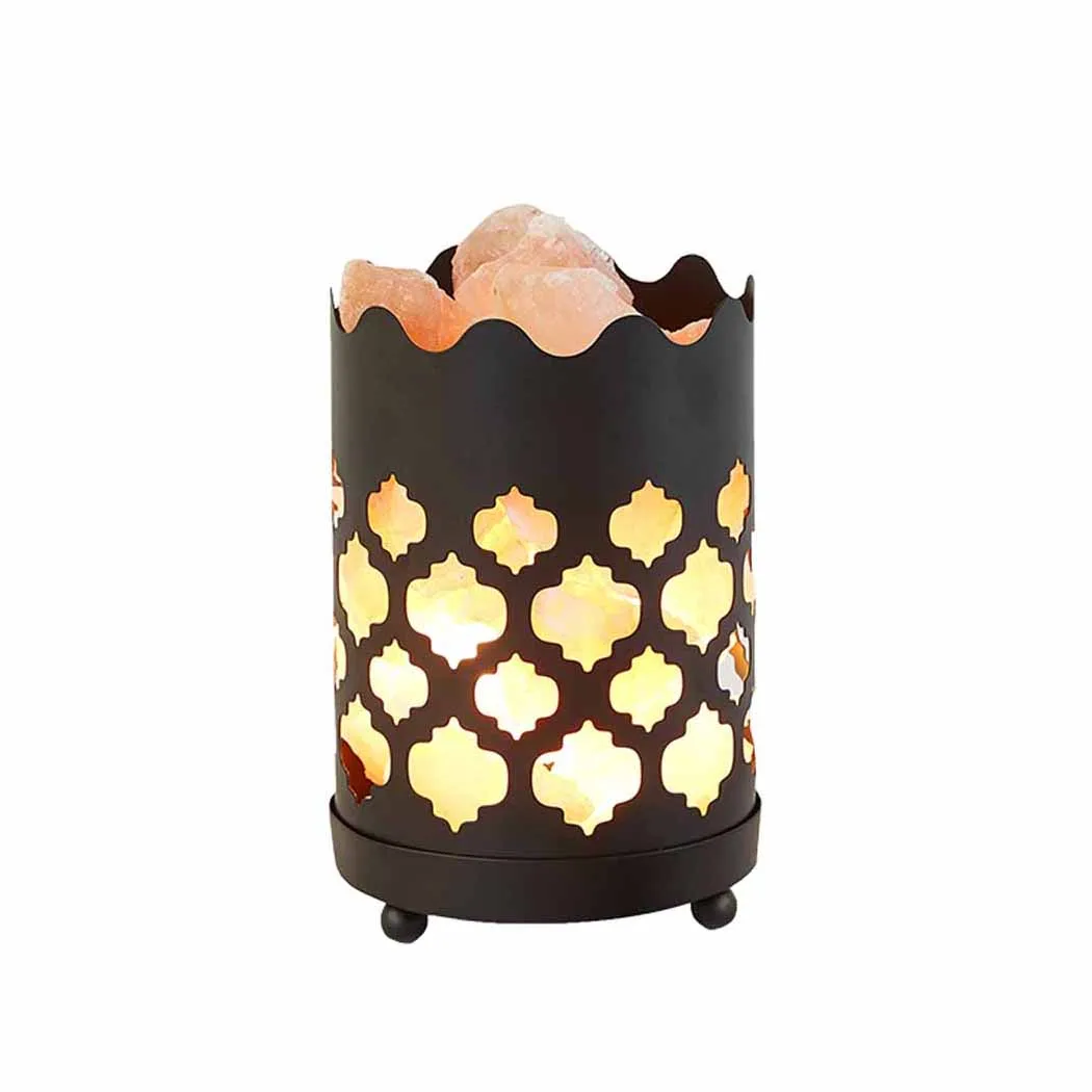 Real Himalayan Pink Salt Rock Lamp Crystal Salt Chunks in Black Iron Art Basket Dimmer Light for Air Purification