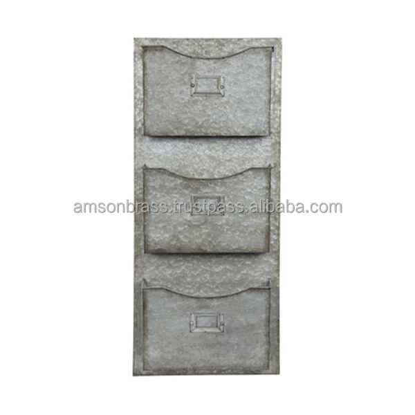 Letter Holder Three Tiered Galvanized Metal Wall Organizer