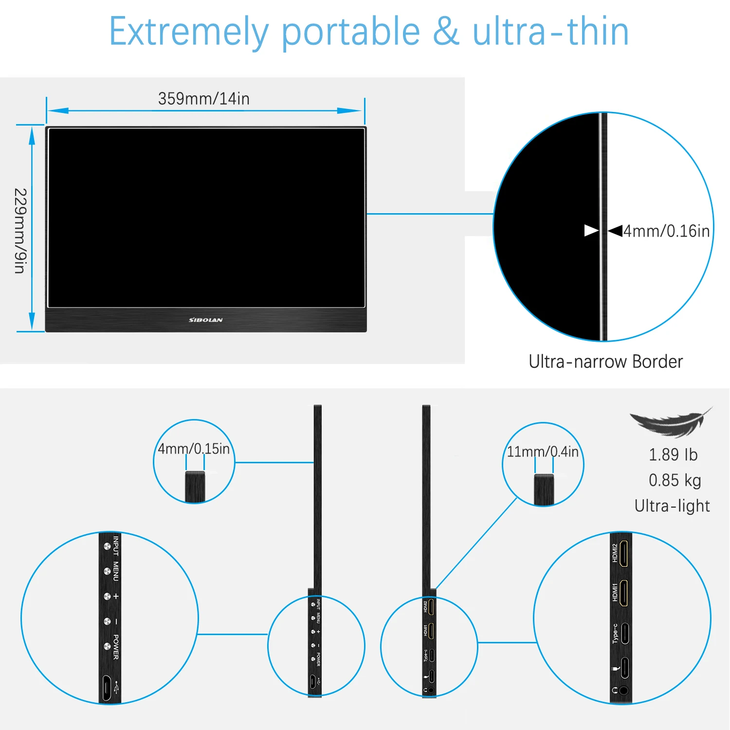 Sibolan Portable Gaming Monitor RGB for Laptop PC PS4 Uitra Slim 15.6 Inch IPS LCD Desktop Return and Replacement Speaker Repair