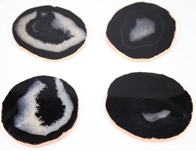 
Black Agate Coasters--Gold Plated Coasters--Silver Plated Coasters 
