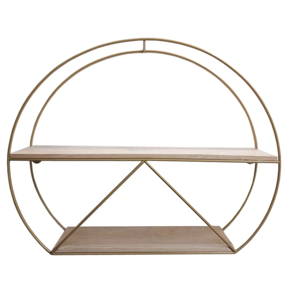 Best Seller Wall Decorative Iron & Wood Shelve Gold And Natural Colour American Style Rack For Storage Handmade