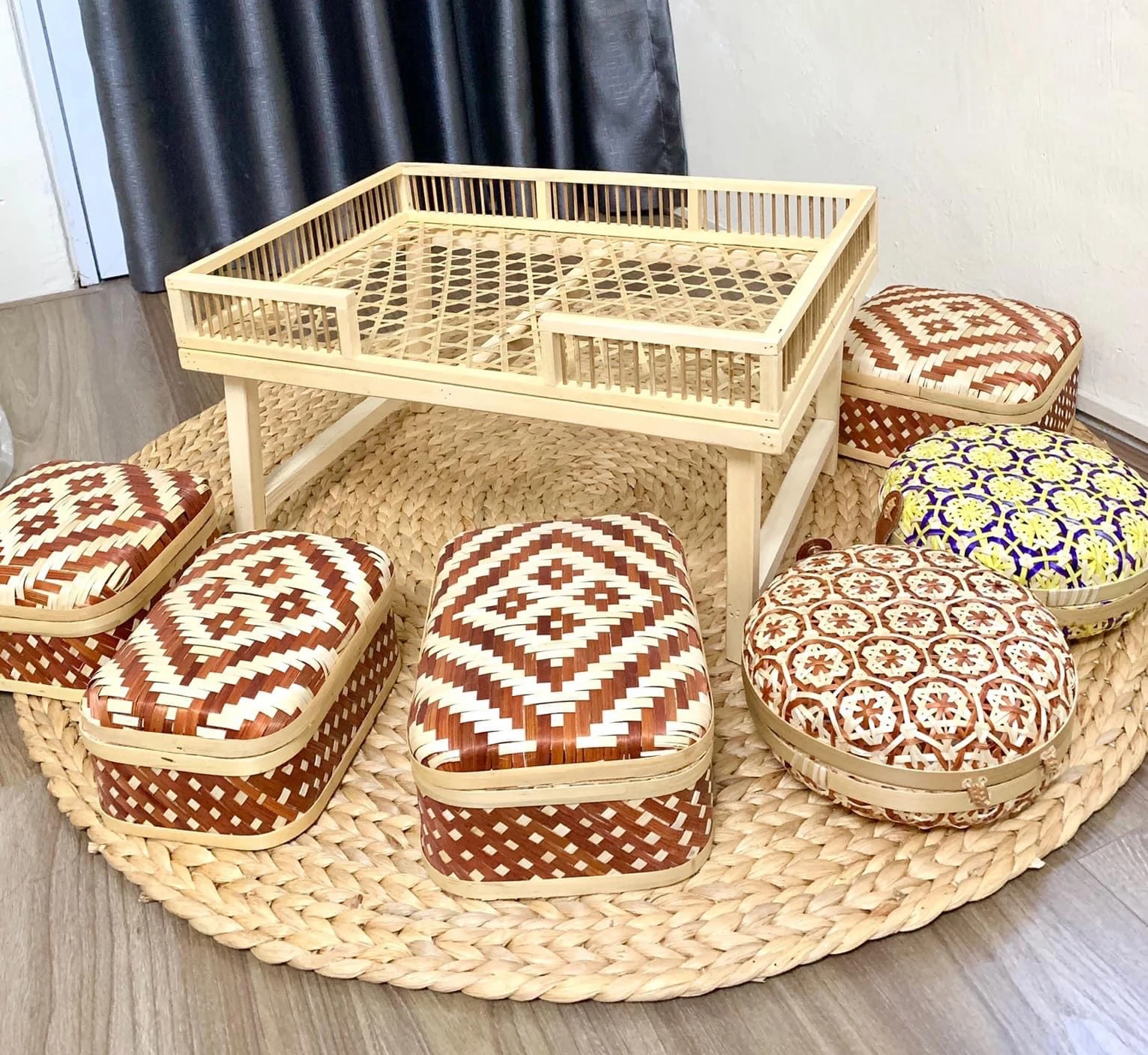 Eco-friendly Bamboo Basket Lunch Box Kitchen Storage Home Decor Thailand style