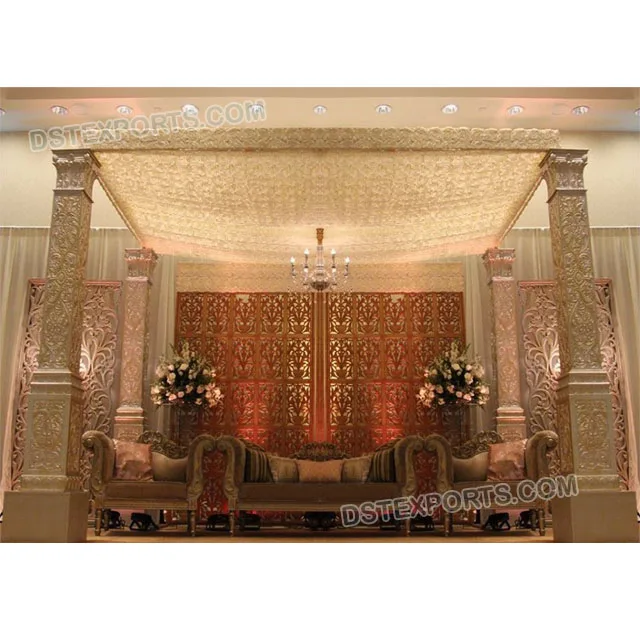 Stylish Wedding Bollywood Theme Mandap Fiber Hand Carved Square Wedding Mandap New Bollywood Style Wedding Mandap