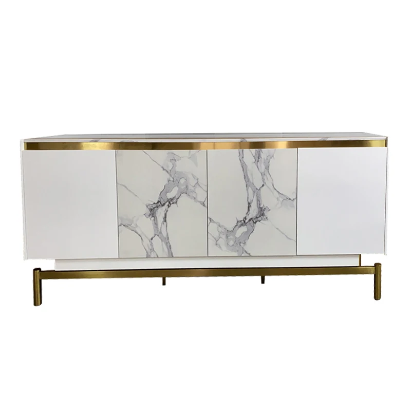 Роскошный современный мраморный деревянный буфетный шкаф и буфетные столы белые боковые панели с ножками из нержавеющей стали