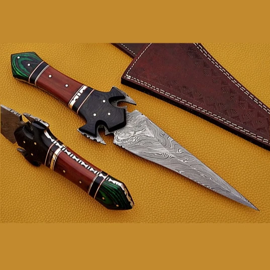 Handmade Damascus Steel Hunting Knife With Pakka Wood Handle And Fine Leather Sheath Outdoor Knife Wholesale Knife