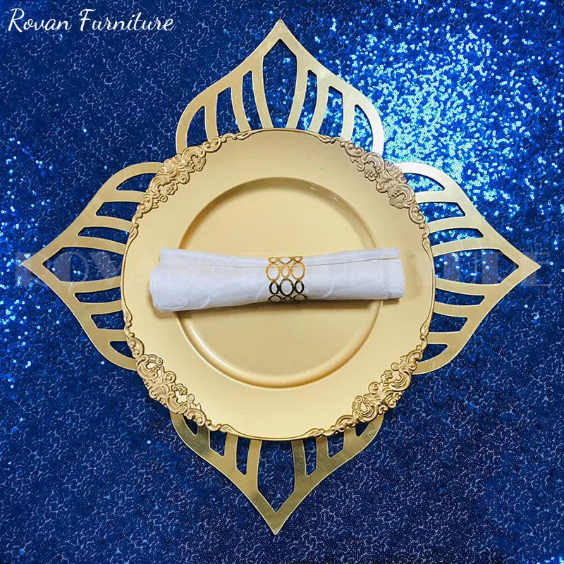 Royal  rose gold rim wedding champagne plastic wedding plates for hotel used plate charger