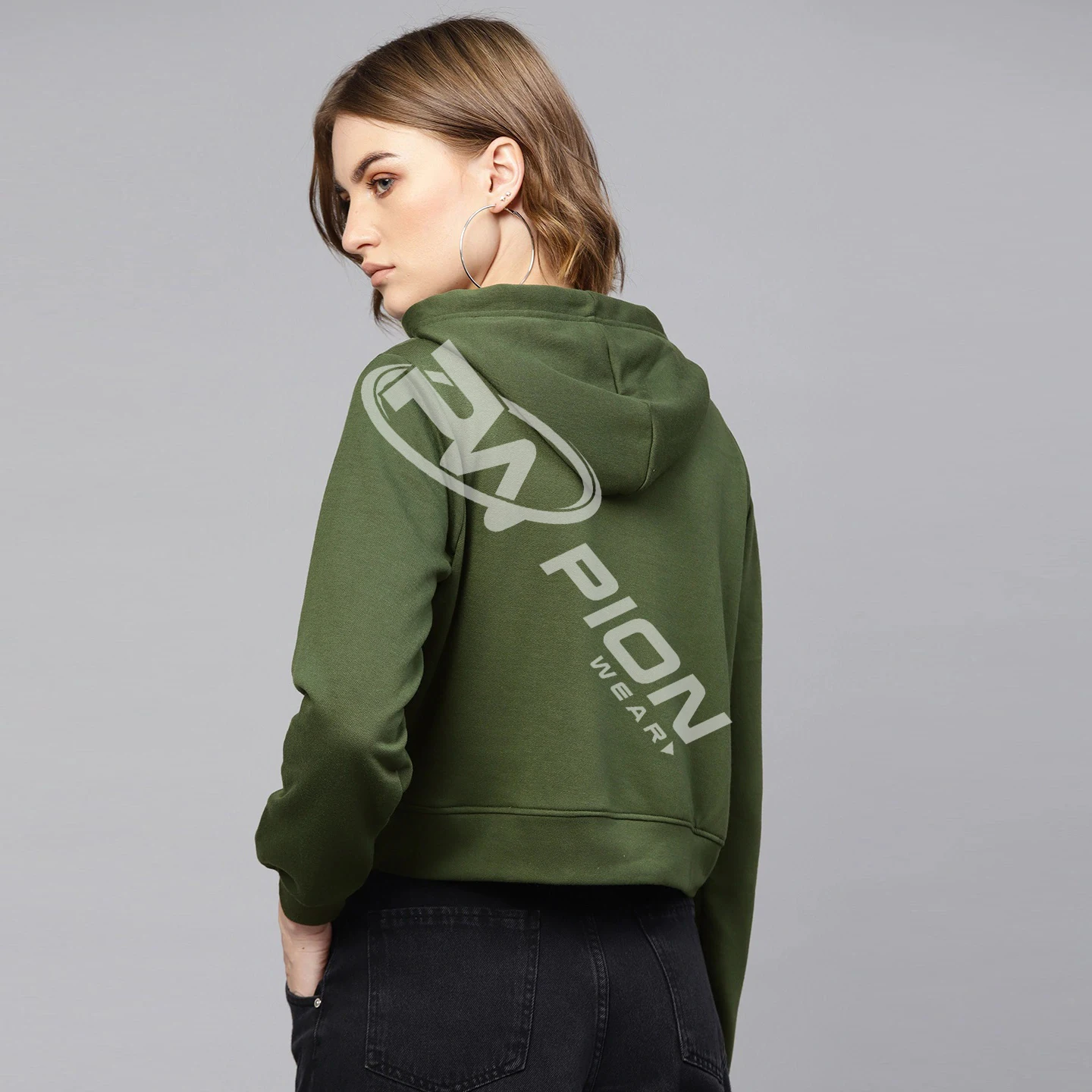
Olive Green Embellished Long Sleeves Wonderful Designed Wholesale Sweatshirt hoodie for Womens 