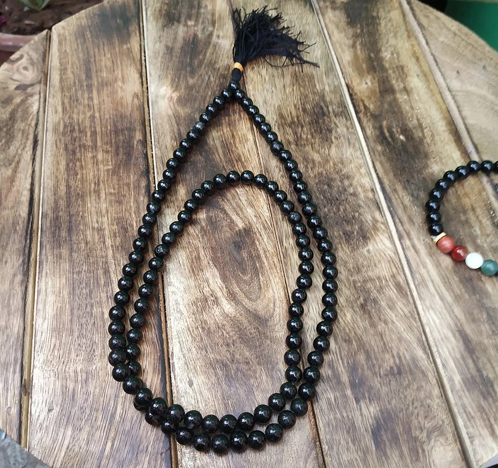 
Natural Genuine Black Tourmaline 8mm Beads Jap Mala Crystal Chakra Reiki Healing Black Tourmaline Stone Beads Mala Necklace 