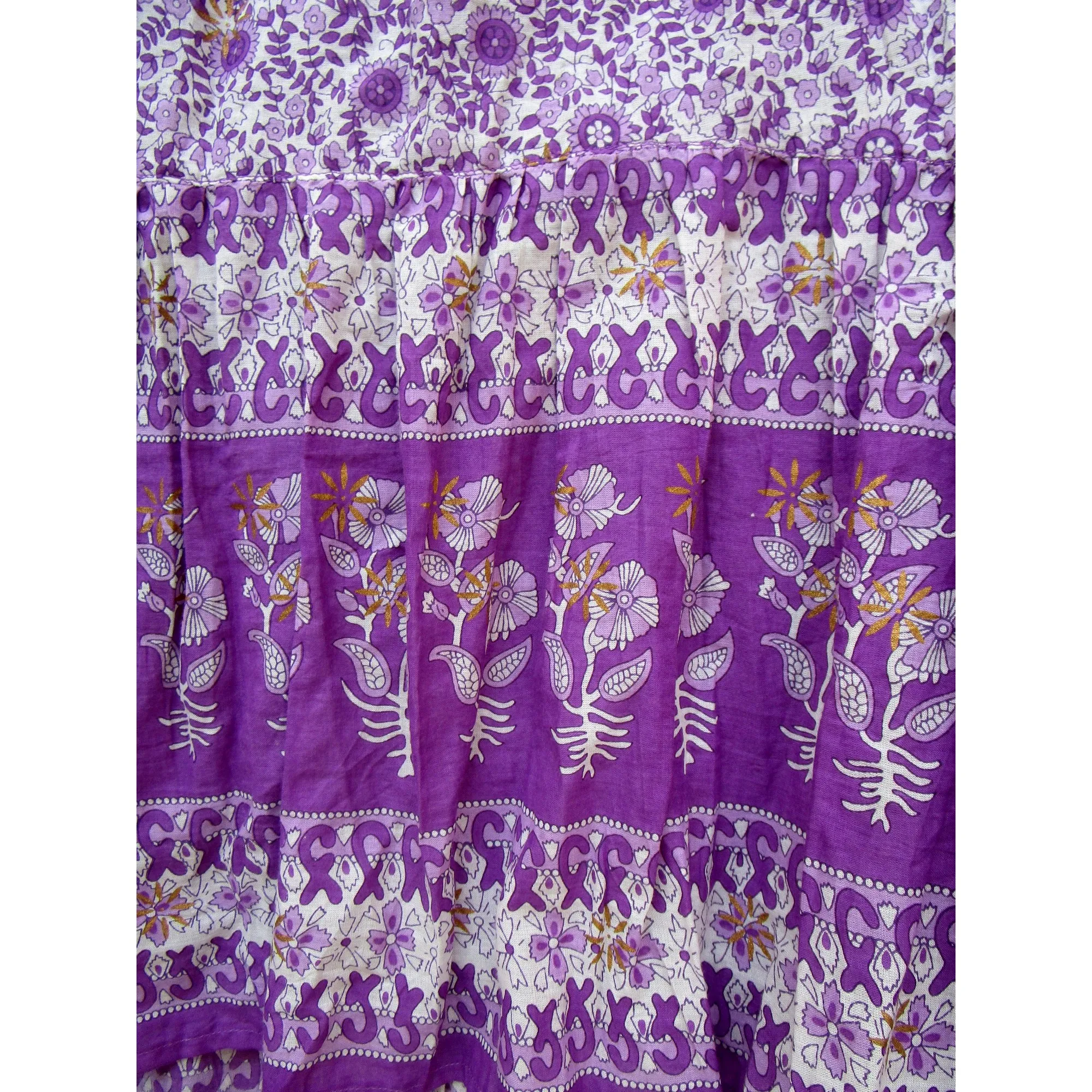 purple floral bottom frill bohemian summer casual long skirt for women