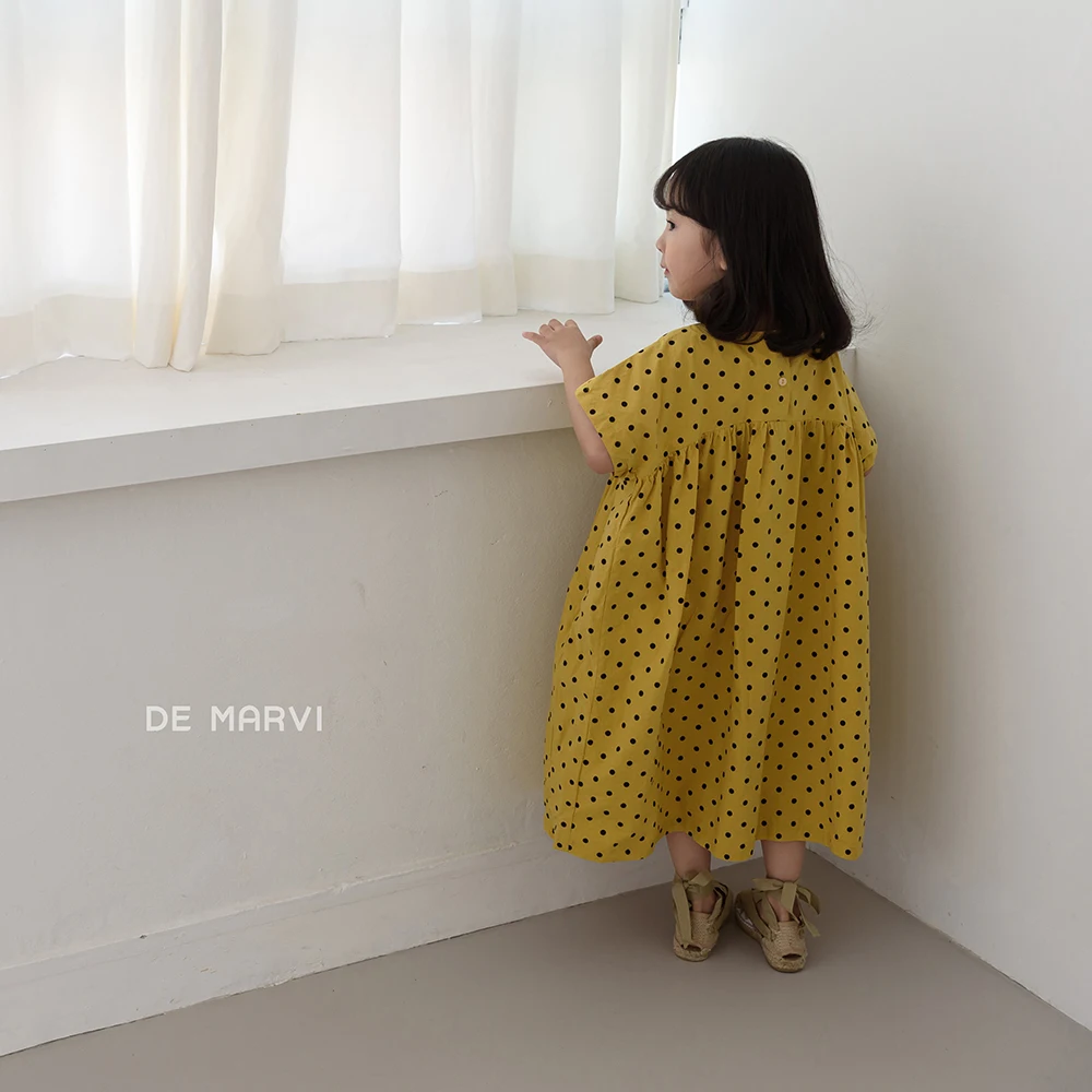DE MARVI Kids Toddler Dot pattern Cute Short sleeve Casual Dress Korean girls dresses Wholesale Korean Manufacturer MADE IN KORE
