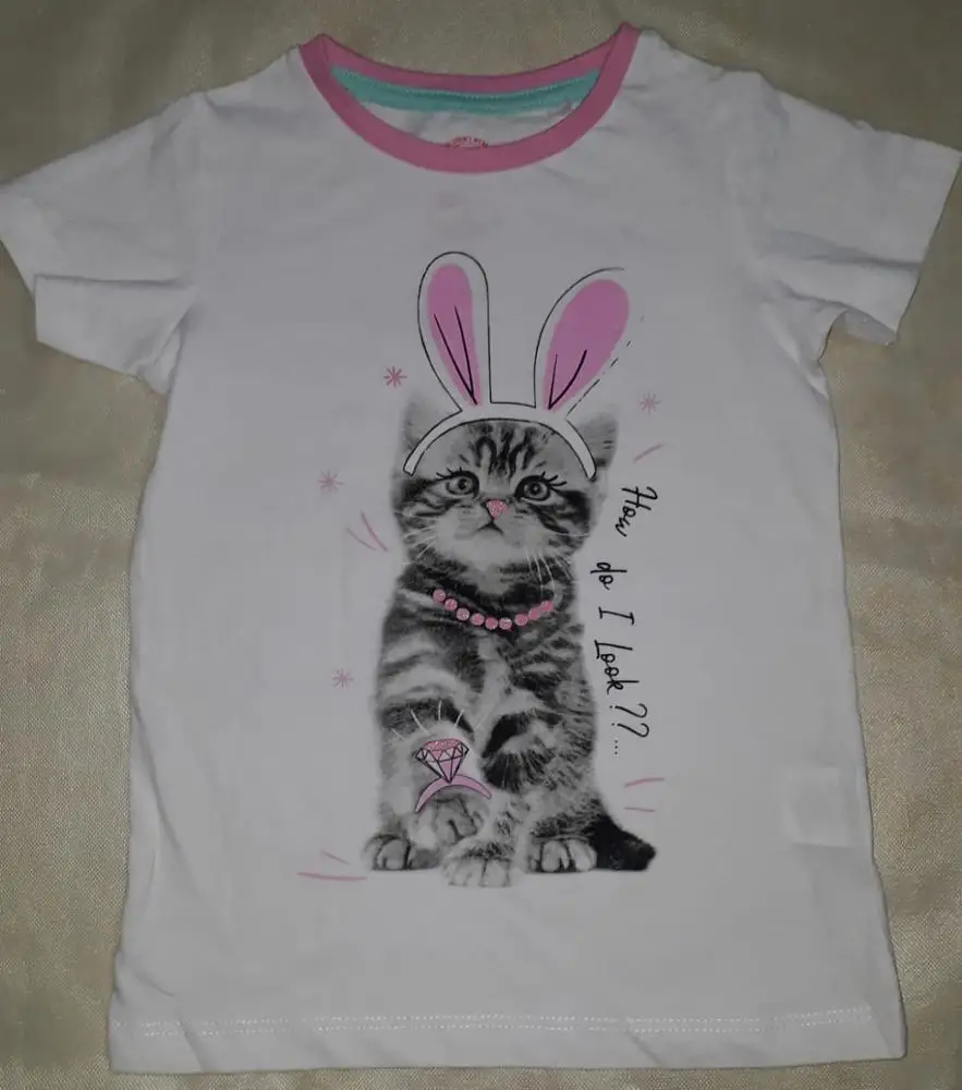 High End Brand Labels Apparels Girls Kids Casual Cotton Outfits Wear Crew Neck Short Sleeve T Shirts Bangladesh Stock Lot 1-14 Y