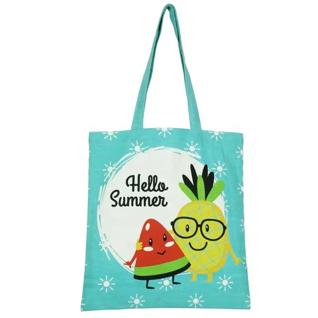
 Canvas Bag with Multi color text & Cartoon screen Printed/ Handbag / Sea Green Canvas Tote Bag SA 8000-2014 Certified India made  
