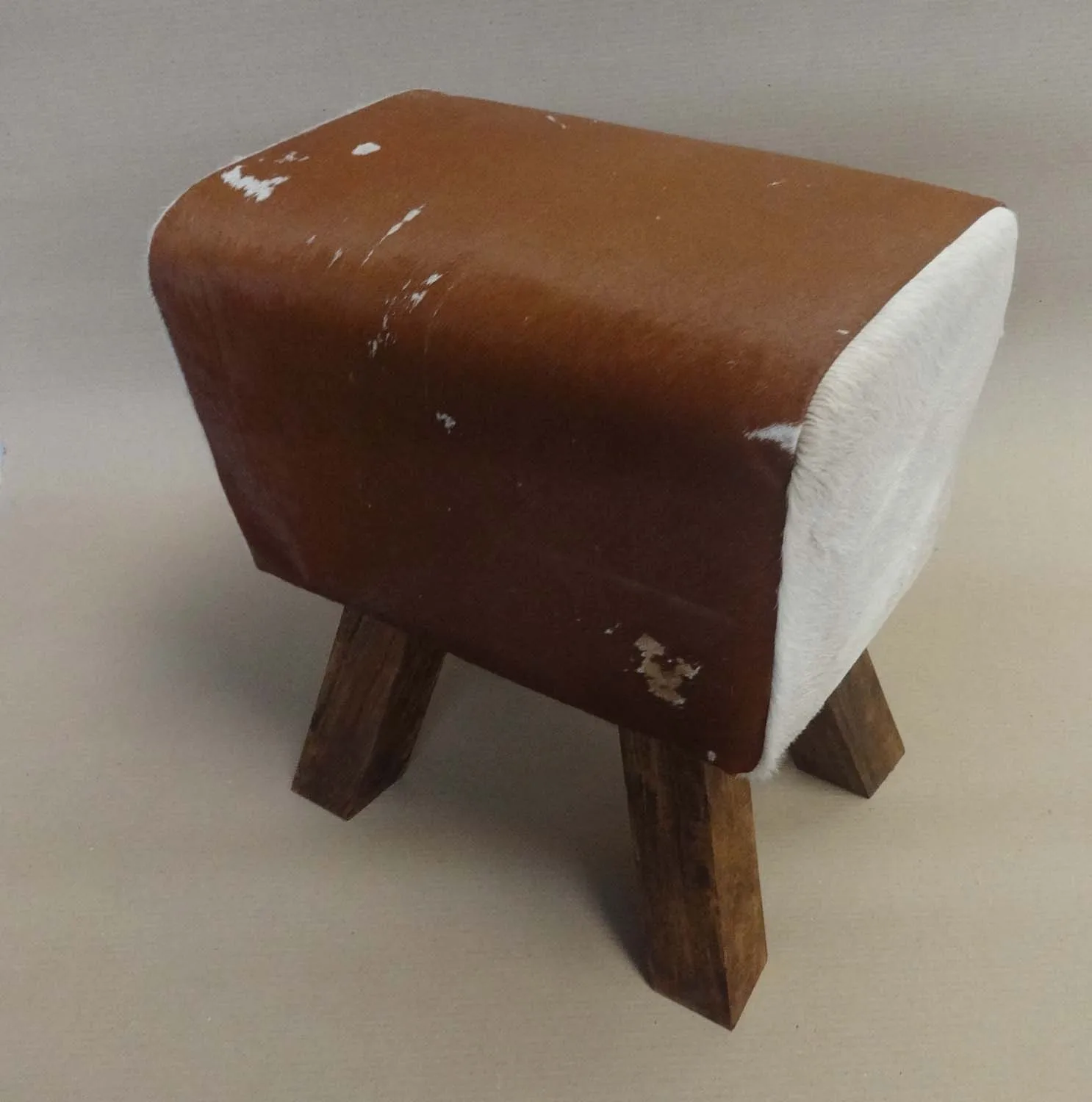 Vintage Industrial Genuine Goat Leather Canvas Fabric Shoe Seat Ottoman Stool bone inlay console ottoman