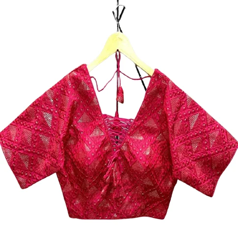 Indian Pakistani Soft Silk Cotton Thread and Glitter Sequence Embroidery Heavy Work Blouse Attractive Design for Women  and Girl