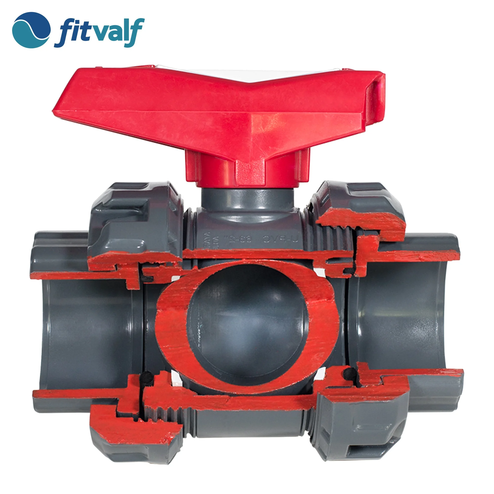 63mm Ball Valve Industrial / upvc body / red handled / upvc valve / PN16 / thread / used for acidic liquid resistance