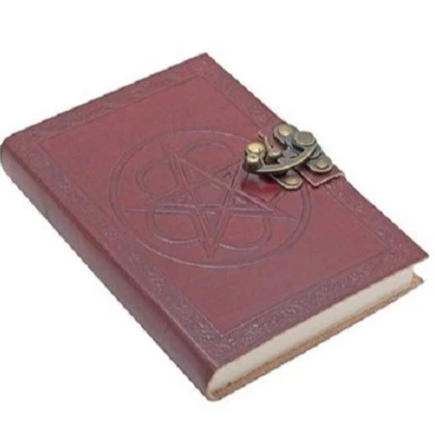 Vintage Book Of Shadows Leather Journal Embossed Celtic Wicca Pagan Star Pentagram With Handmade Paper Notebook & Sketchbook