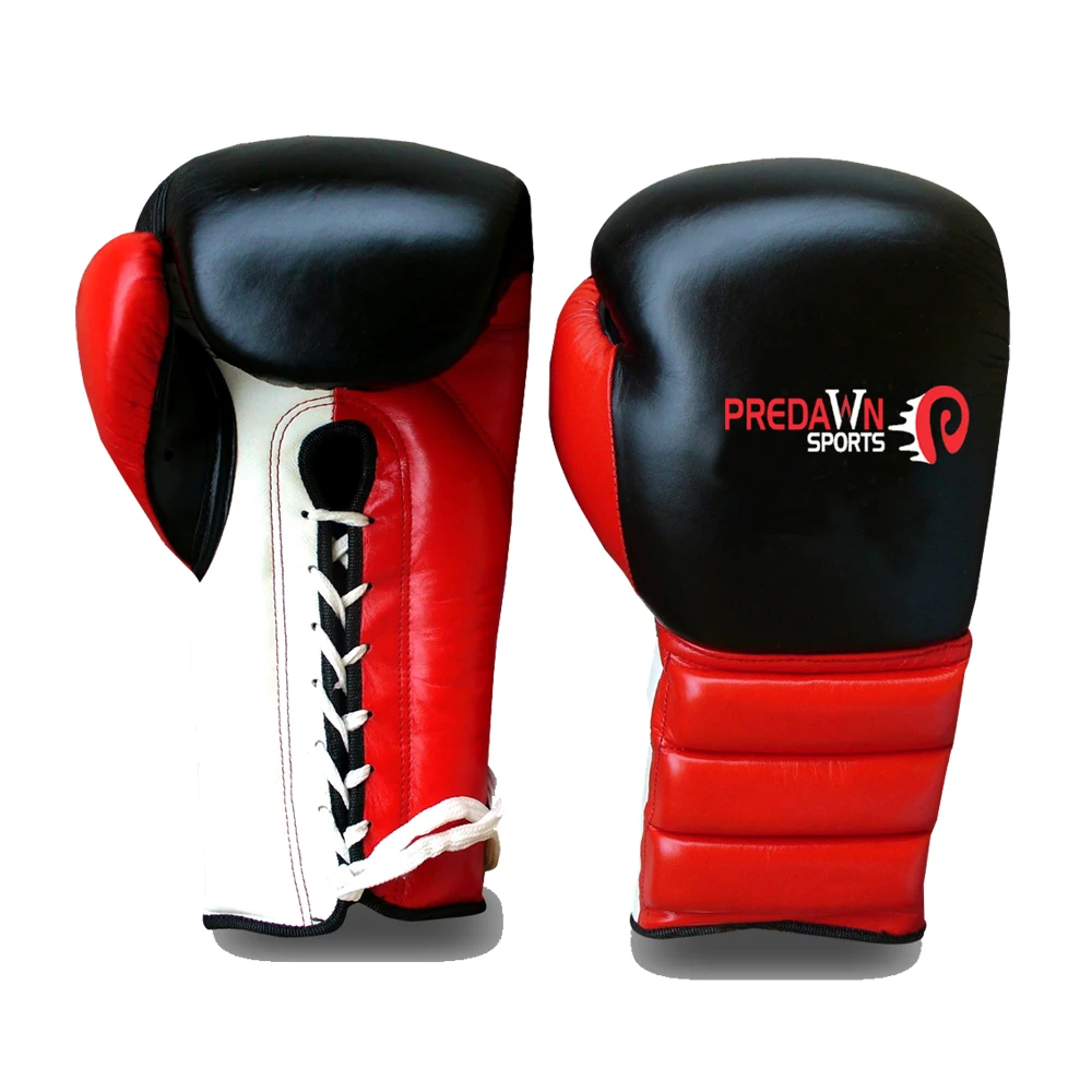 OEM ODM Custom Professional cowhide leather Laces  Kickboxing Bag work Sparring Training Muay Thai Style Punching Boxing Gloves