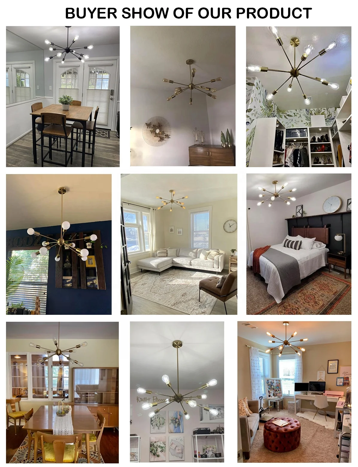 
EEA Brass Sputnik Chandelier Antique Contemporary Black Luxury Modern Chandelier Lighting for Dining Room 