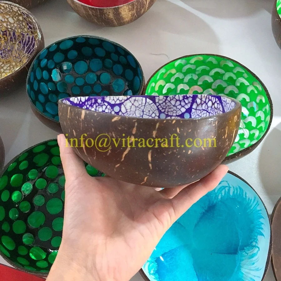 Кокосовая миска с яичной скорлупой и морской ракушкой инкрустированные из Вьетнама безопасна для