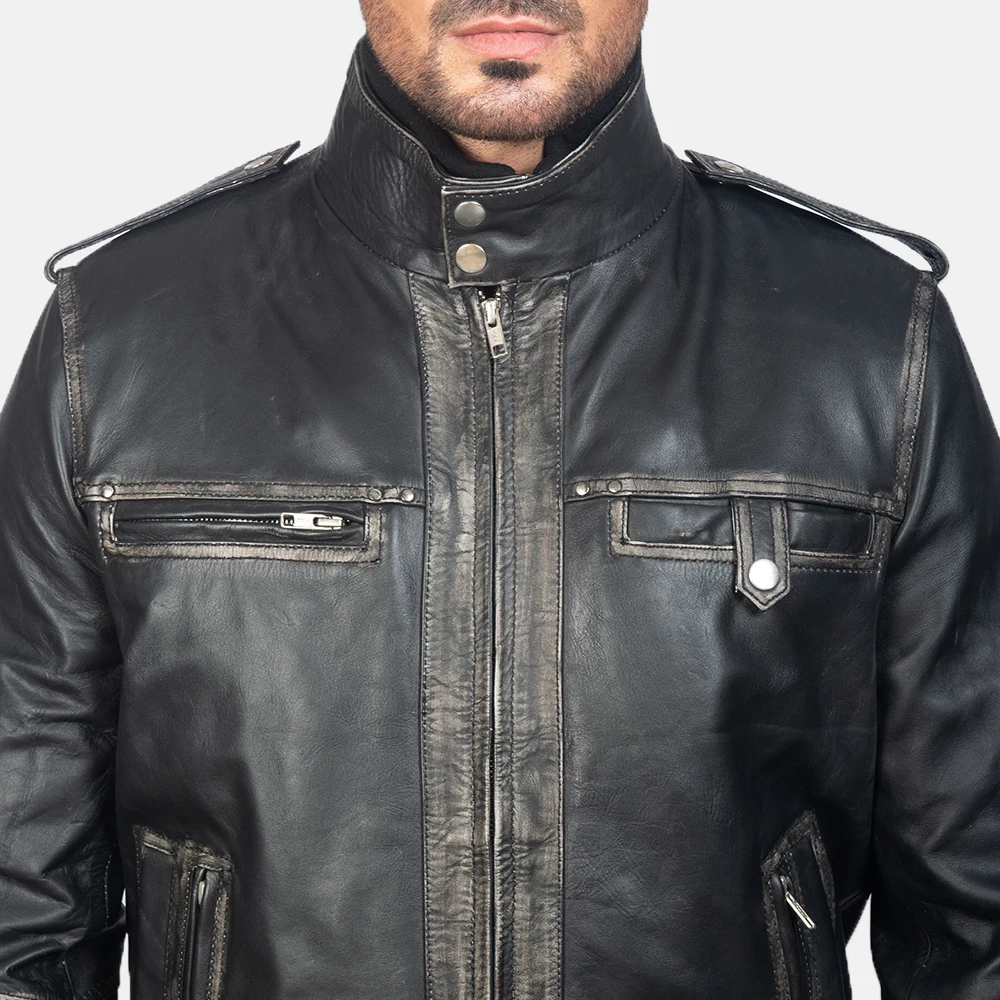 Glen Street Black Leather Bomber Jacke made by Genuine Cowhide for mens  women kids sheep Leather jacket cow leather jacket Goat