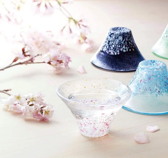 TOYO SASAKI GLASS hand made Mt. Fuji glass Cherry blossoms at night. 37029