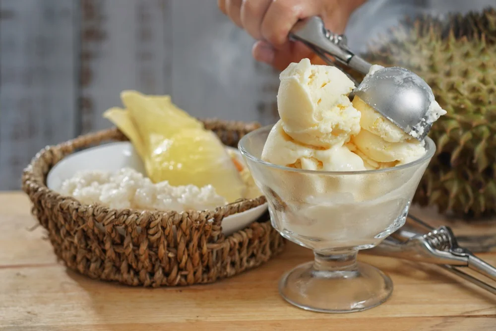 100% питательный кремовый слегка сладкий вкус мороженое оригинальный дуриан с отличительным ароматом