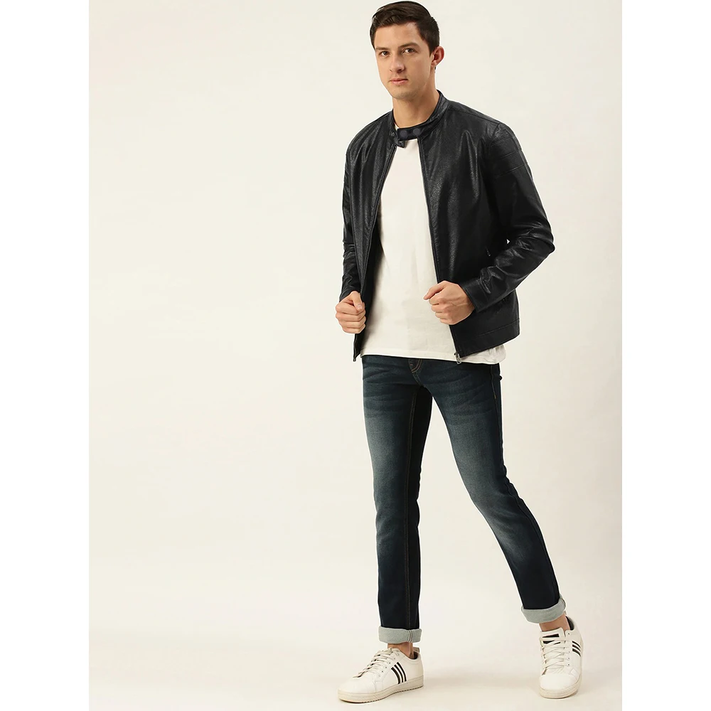 Causal Men New Stylish Solid Black High Quality Zipper New Design Winter Full Sleeved Out Door  Leather Jacket For Men