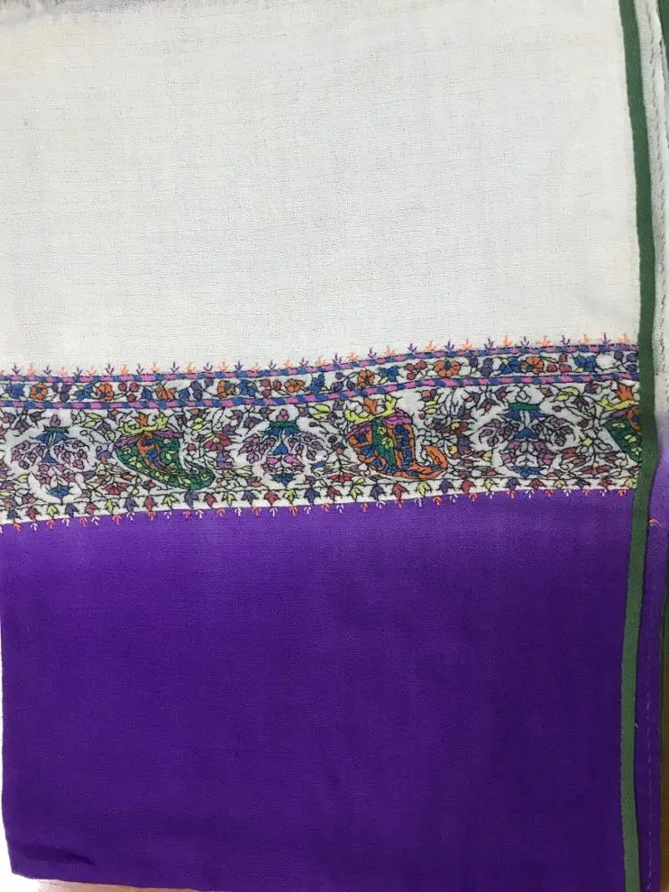 Pure Cashmere Stole Real Hand Embroidered ANTIQUE BORDER  ombre scarf