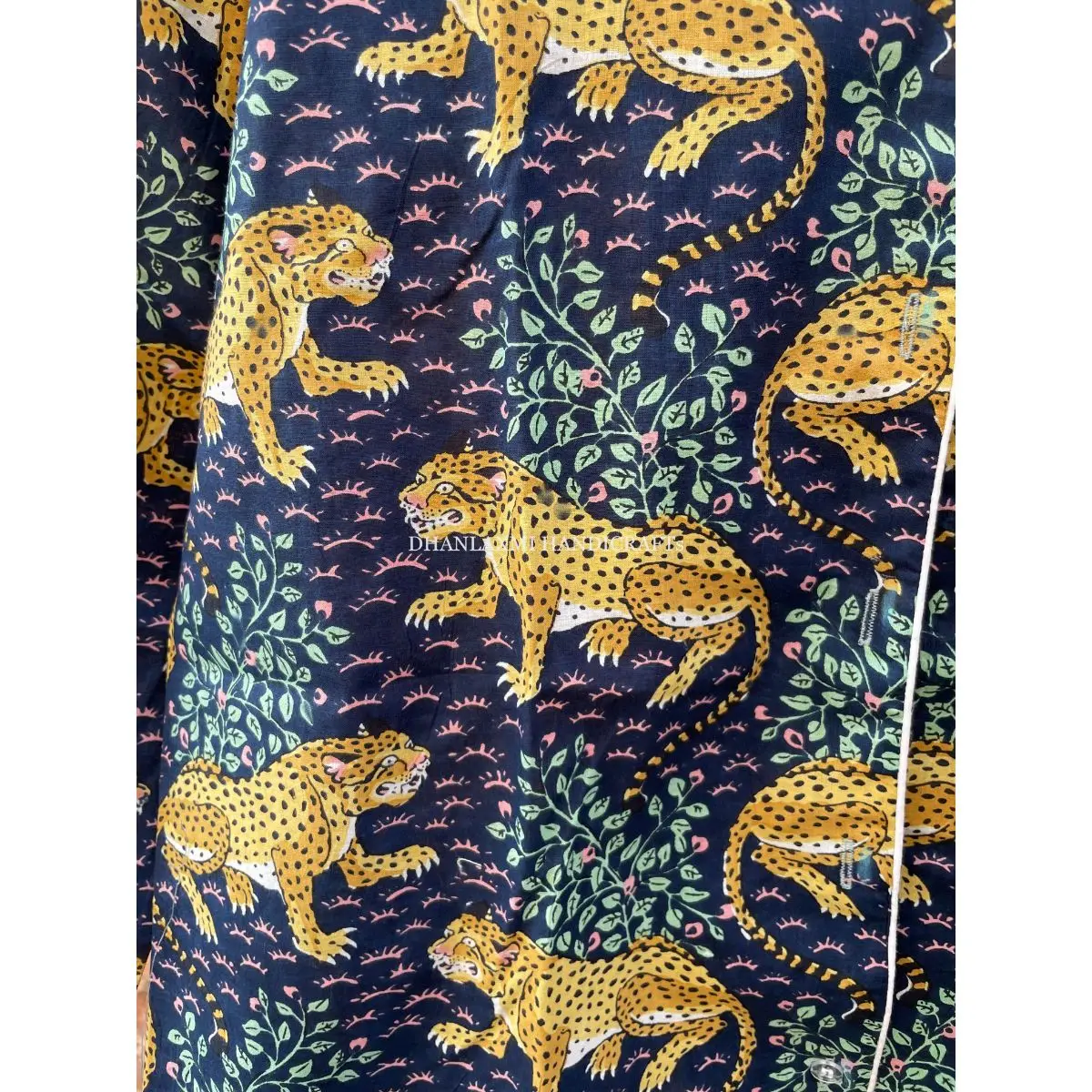 Navy Tiger Print Wholesale Sleepwear Indian Night Wear Night Suit 100% Cotton Pyjama Set Cotton Shirt Trouser