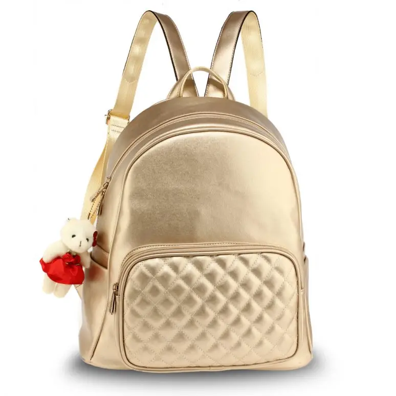 
Gold Backpack Rucksack With Bag Charm stylish backpack has a lined and spacious interior 