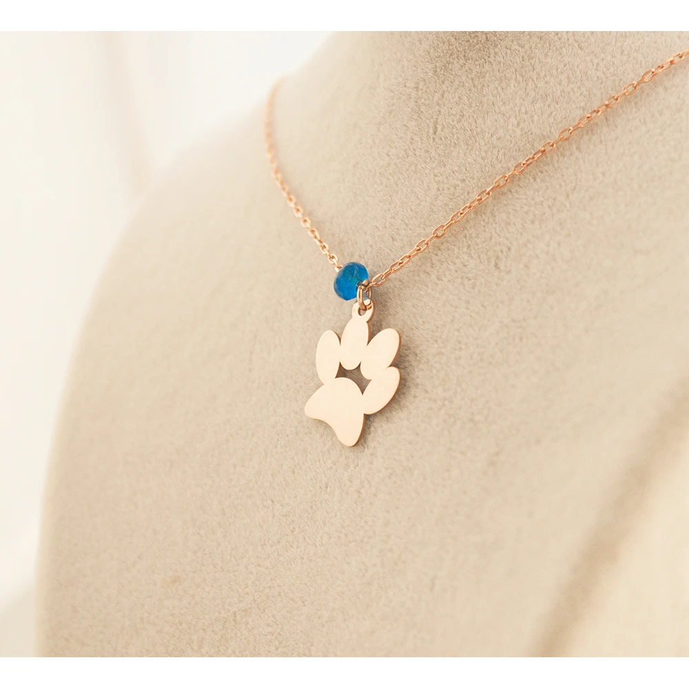 
Cute Rose Gold Plated Jewelry 925 Sterling Silver Cat Paw with Agate Stone Pendant Necklace Jewelry 