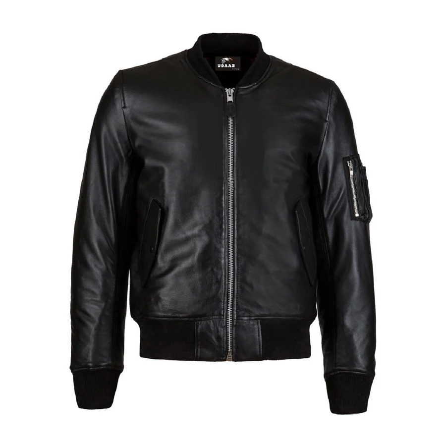 Mens MA1 Army Pilot Bomber Military Security Doorman Harrington Real Leather Jacket Coat Casual Bomber Fashion Leather Jacket