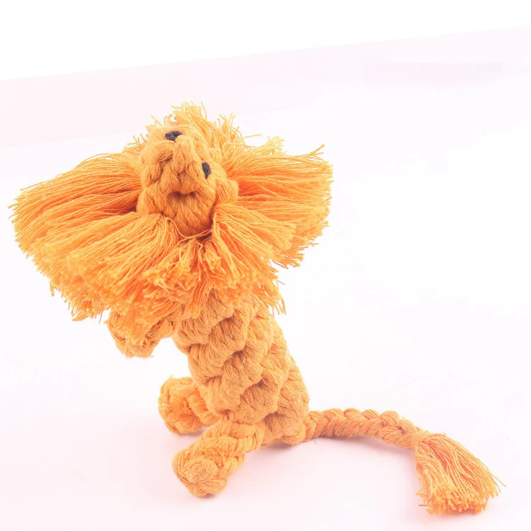 New Arrival Lion Personalised Custom Logo Tug Knit Hairy Crochet Cotton Rope Dog Toy