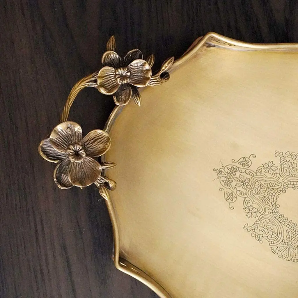 Gold Round Storage Trays,Brass Presentation Plates,Decorative Storage Organizer Serving Tray Jewelry/Cosmetic/Kitchen Tableware9