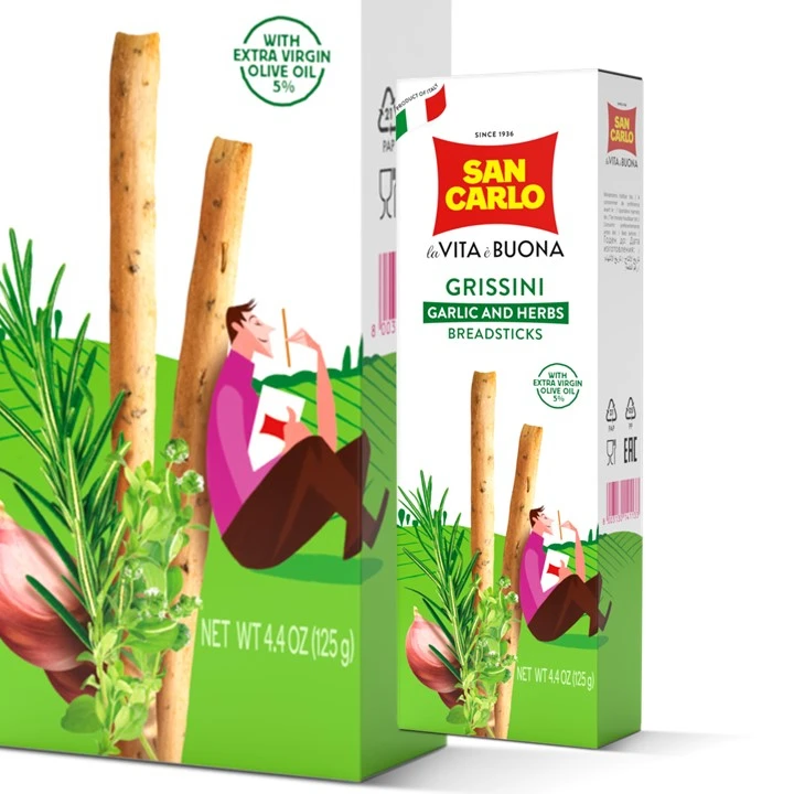 Savory Italian breadsticks extra virgin olive oil grissini garlic & herbs gr 125