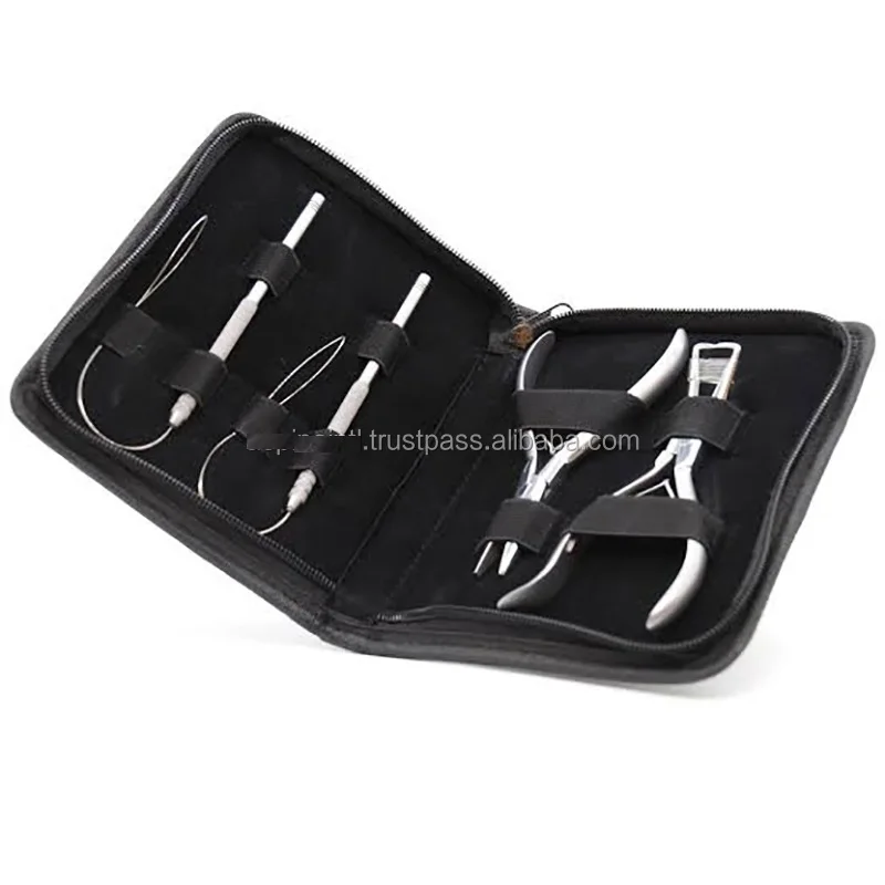 Black Gold Hair Extension Salon Tools Kit Small Scissor Loop Tools Small Snap Clips and C Needles Case Set stainless steel