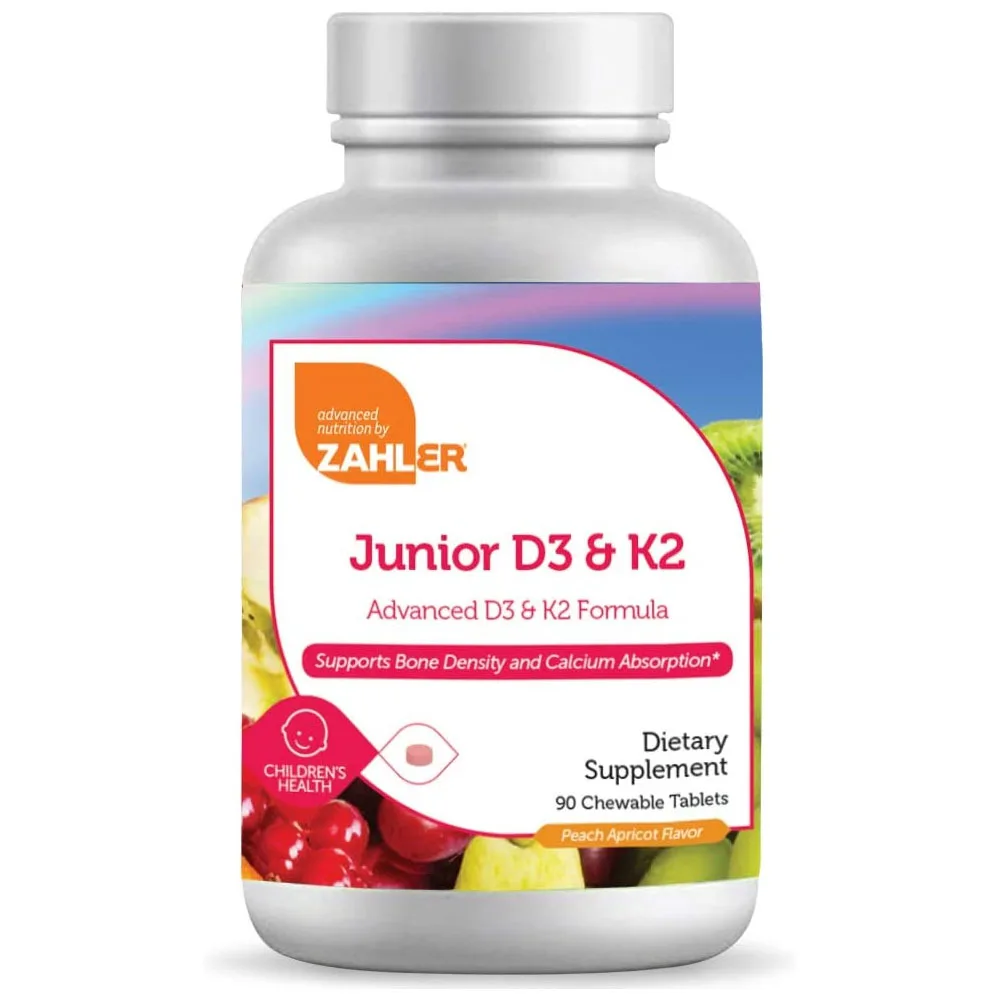
Zahler Junior D3 & K2 Great Tasting Chewable D3 with K2 Supplement Certified Kosher 90 Chewable Tablets 