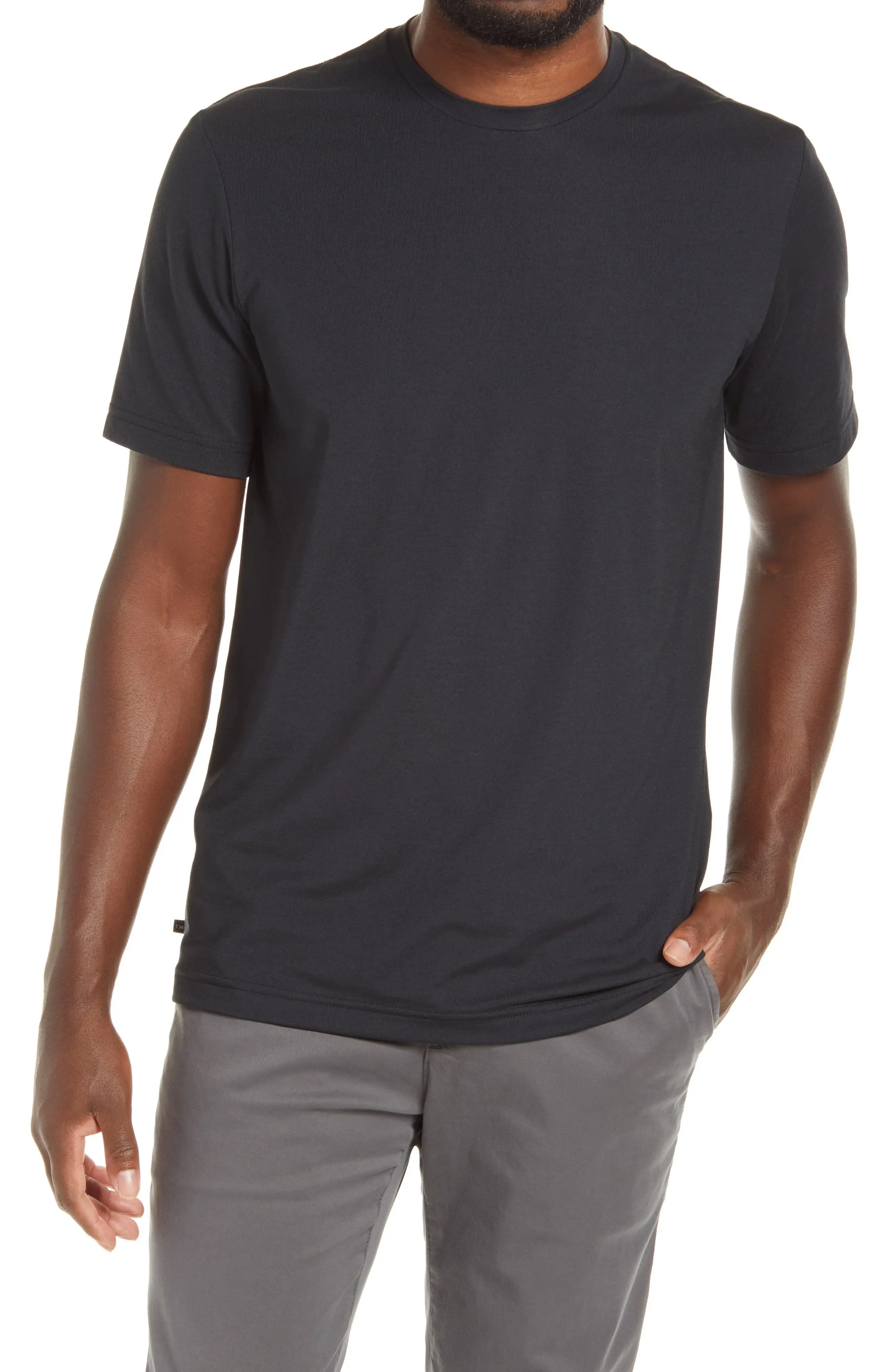 Сделанные на заказ мужские однотонные черные хлопковые футболки из 100% хлопка с коротким рукавом и круглым вырезом