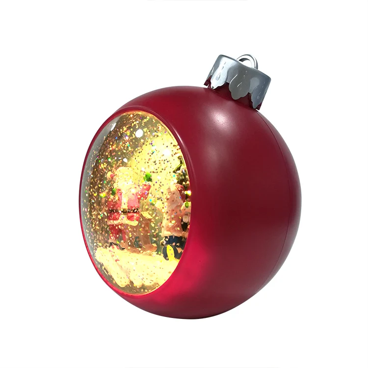 Custom Make Battery Operated Red  Swirling Glitter Water Musical Spinning Polyresin Christmas Santa Claus Lantern For Kids