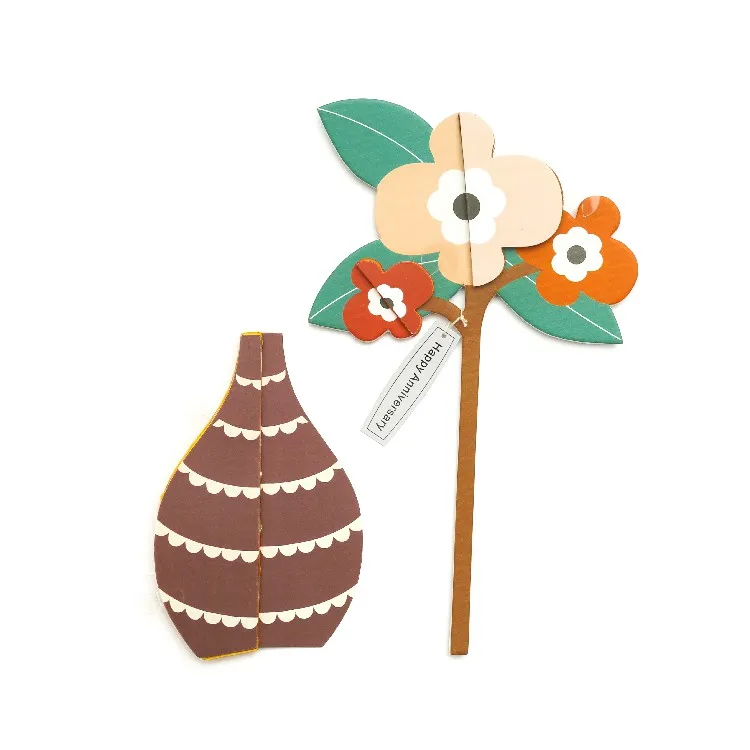 [8] Custom Honeycomb Stationery Dark Red Flower Coffee Vase Card