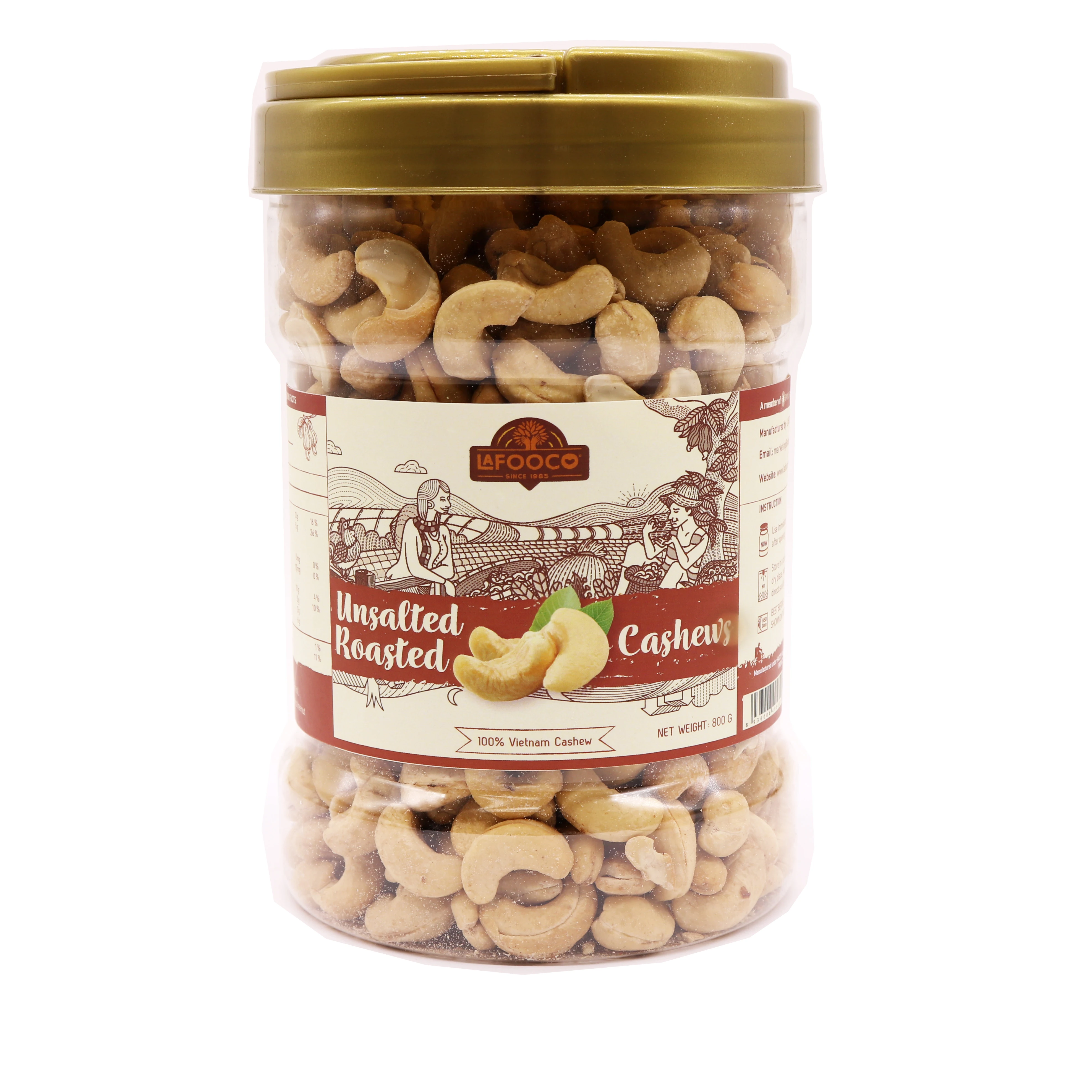 W320 Unsalted Roasted Cashew Nuts  800g Whole Sale 100% Origin Vietnam Natural Healthy Nutrition