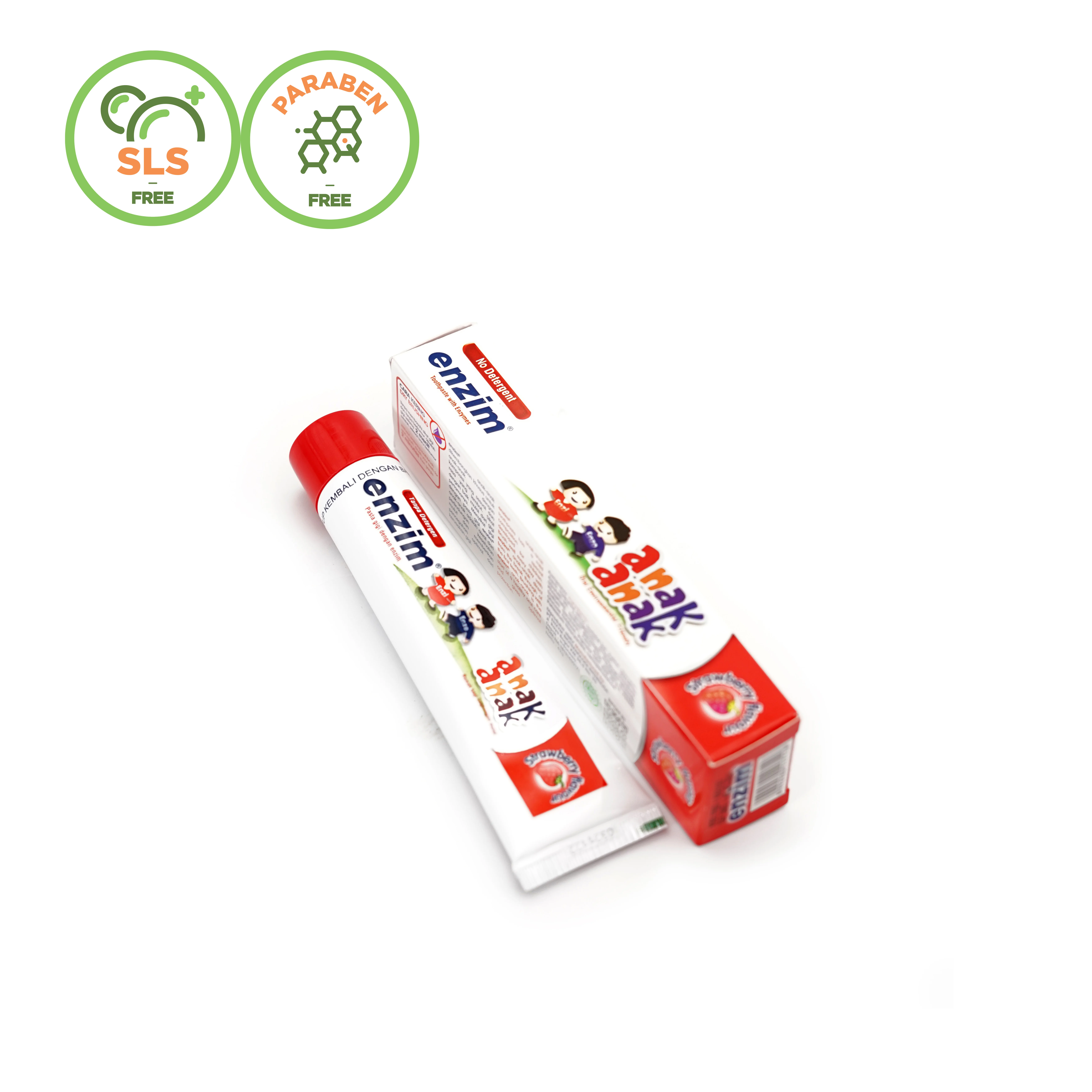
Enzim Kids toothpaste strawberry Flavor with active enzymes and without detergent, size 50 ml/ 62 gr, OEM Acceptable 