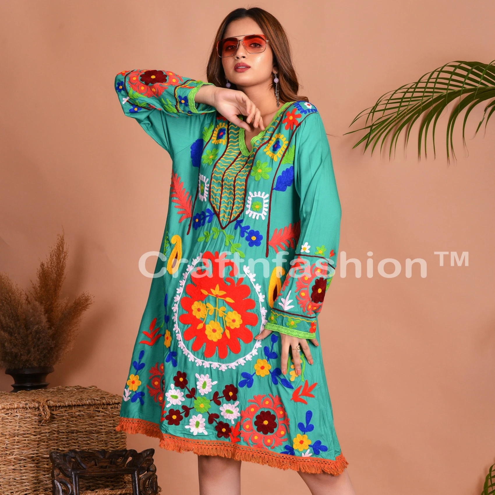 Boho Summer Fashion Tunic Mexican Tunic Tops Vintage Bohemian Style Mexican Embroidered Dress Boho Fashion Tunic