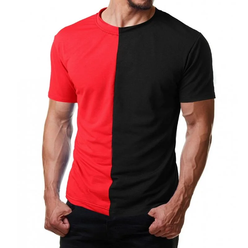 2021 new Custom Colors Men Split Two Tone Color Block Half Black Half White T Shirt With Custom Logo