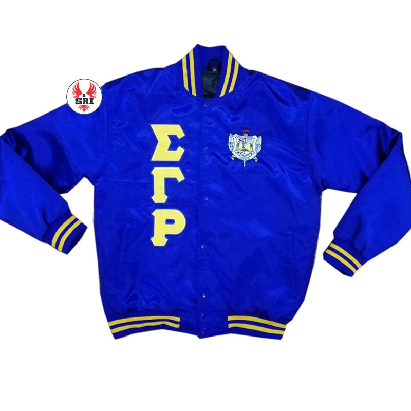 Custom Sigma Gamma Rho Sorority Embroidered Color Satin Bomber Jacket